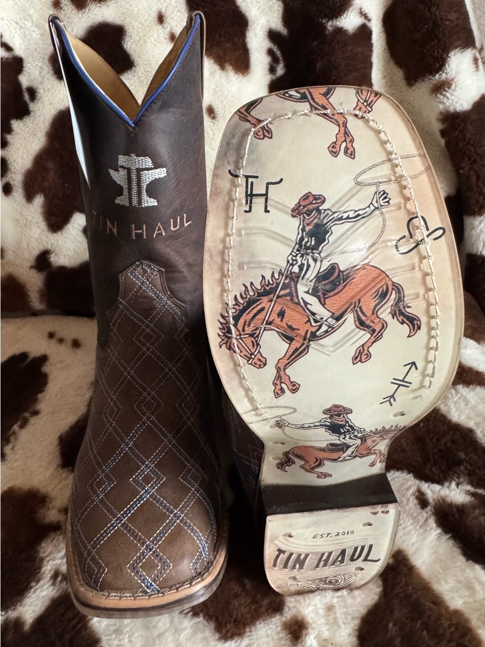 Tin Haul Cowboy DNA Western Boot - Brown Cowboy Boots with Rodeo Sole Art
